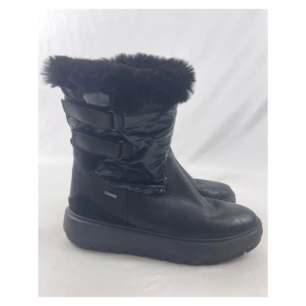 Geox Kaula B ABX Amphibiox Respira Womens Black Leather Faux Fur Winter‎ Boots 8